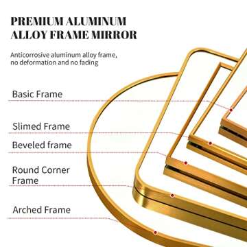 Beauty4U 65" x 22" Rounded Frame Full Length Mirror with Stand, Gold Wall Mounting Full Body Mirror, Metal Frame Full-Length Mirror for Living Room, Bedroom