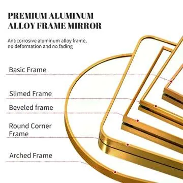 Beauty4U 65" x 22" Rounded Frame Full Length Mirror with Stand, Gold Wall Mounting Full Body Mirror, Metal Frame Full-Length Mirror for Living Room, Bedroom