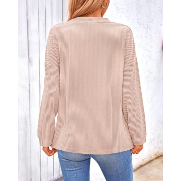 KIRUNDO Women's Ribbed Knit V Neck Top - Casual Comfort