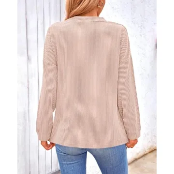 KIRUNDO Women's Ribbed Knit V Neck Top - Casual Comfort