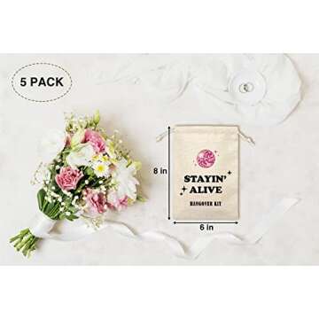 Hangover Kit Gift Bags,Survival Recovery Kit,Stayin' Alive,Wedding/ Bridal Shower/ Bachelorette Party/ Engagement Party Favors Supplies Decorations,5 Pcs(A14)