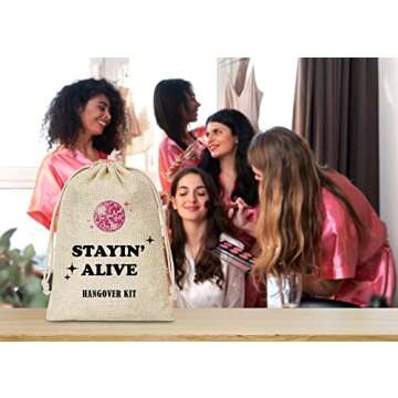 Hangover Kit Gift Bags,Survival Recovery Kit,Stayin' Alive,Wedding/ Bridal Shower/ Bachelorette Party/ Engagement Party Favors Supplies Decorations,5 Pcs(A14)