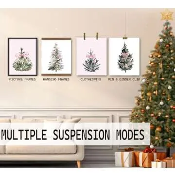 foedor Pink Wall Art,Bow Themed Party Decorations 8x10,Pink and White Room Decor,Tree Decor for Home Office,Coquette Wall Decor for Holiday Bathroom Bedroom, Set of 4