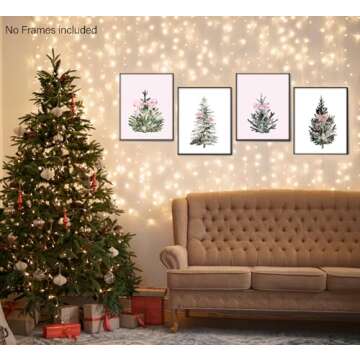 foedor Pink Wall Art,Bow Themed Party Decorations 8x10,Pink and White Room Decor,Tree Decor for Home Office,Coquette Wall Decor for Holiday Bathroom Bedroom, Set of 4