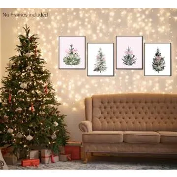 foedor Pink Wall Art,Bow Themed Party Decorations 8x10,Pink and White Room Decor,Tree Decor for Home Office,Coquette Wall Decor for Holiday Bathroom Bedroom, Set of 4