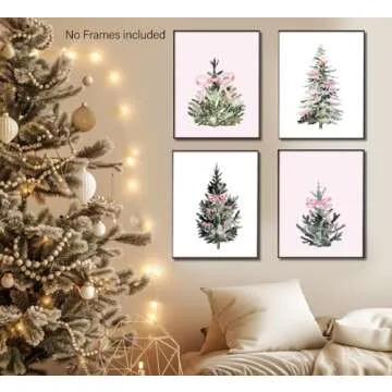 foedor Pink Wall Art,Bow Themed Party Decorations 8x10,Pink and White Room Decor,Tree Decor for Home Office,Coquette Wall Decor for Holiday Bathroom Bedroom, Set of 4