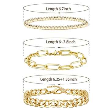CONRAN KREMIX Gold Chain Bracelet Sets for Women 14K Gold Plated Dainty Link Paperclip Bracelets Stake Adjustable Layered Gold Bracelet for Women Trendy Gold Jewelry For Women