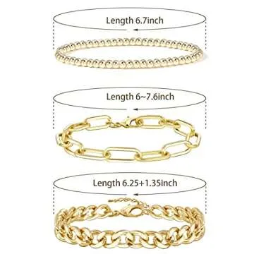 CONRAN KREMIX Gold Chain Bracelet Sets for Women 14K Gold Plated Dainty Link Paperclip Bracelets Stake Adjustable Layered Gold Bracelet for Women Trendy Gold Jewelry For Women