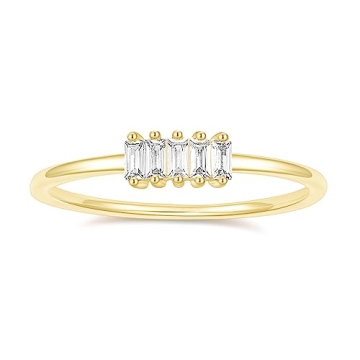 TIGRADE 1.5mm Eternity Ring 14k Gold Plated Stacking Ring Baguette Cubic Zirconia Petite Wedding Ban...