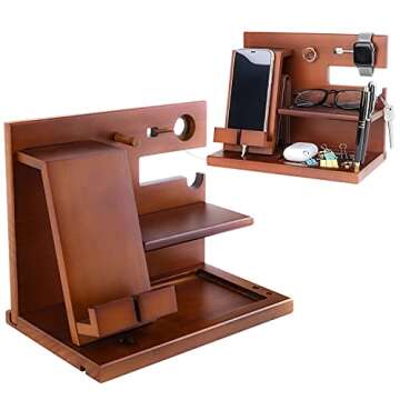 awofer Wood Phone Docking Station Nightstand Organizer for Men - Key Holder Wallet Stand iWatch Orga...