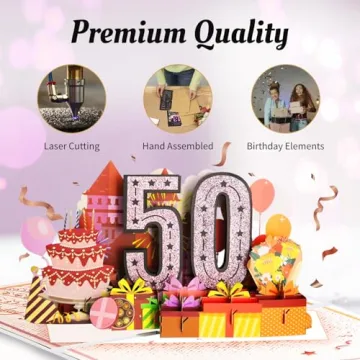 Unique Aiunmiol 50th Birthday Card for Women - Pop-Up 3D