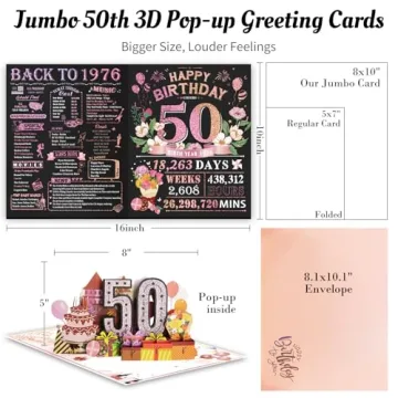 Unique Aiunmiol 50th Birthday Card for Women - Pop-Up 3D