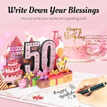Unique Aiunmiol 50th Birthday Card for Women - Pop-Up 3D