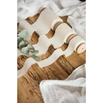 Ivory 2 inch wide 5 yds frayed edges handmade cotton ribbon hand dyed for Rustic wedding invitation ties favors gift wrapping Party decor bows Florist Bouquet supplies Flat lay props