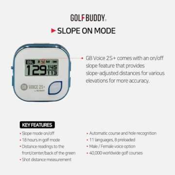 GOLFBUDDY Voice 2S+ Talking GPS Rangefinder, Clip on Hat Golf Navigation, Slope Mode on/Off, 18 Hour...