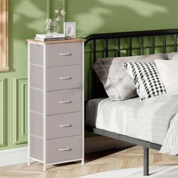 Somdot Tall Dresser for Bedroom with 5 Drawers, Storage Chest of Drawers with Removable Fabric Bins ...