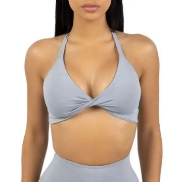 Workout Outfits for Women 2 Piece Grey Set Twist Front Bra Removable Padding with High Waisted Short No Front Seam