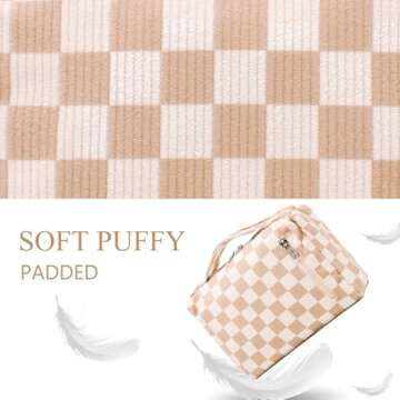 Bluboon Makeup Bag Zipper Pouch Travel Portable Cosmetic Bag Organizer for Women and Girls(Corduroy Checkered Brown)