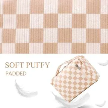Bluboon Makeup Bag Zipper Pouch Travel Portable Cosmetic Bag Organizer for Women and Girls(Corduroy Checkered Brown)