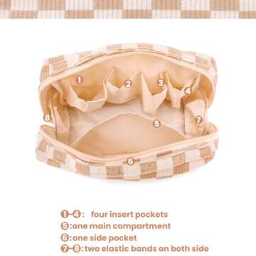 Bluboon Makeup Bag Zipper Pouch Travel Portable Cosmetic Bag Organizer for Women and Girls(Corduroy Checkered Brown)