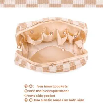 Bluboon Makeup Bag Zipper Pouch Travel Portable Cosmetic Bag Organizer for Women and Girls(Corduroy Checkered Brown)