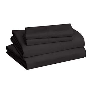 Amazon Basics Lightweight Super Soft Easy Care Microfiber Comfortable Fits Well 4-Piece Bed Sheet Set with 14-Inch Deep Pockets, Queen, Black, Solid