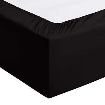 Amazon Basics Lightweight Super Soft Easy Care Microfiber Comfortable Fits Well 4-Piece Bed Sheet Set with 14-Inch Deep Pockets, Queen, Black, Solid