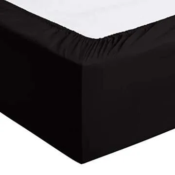 Amazon Basics Lightweight Super Soft Easy Care Microfiber Comfortable Fits Well 4-Piece Bed Sheet Set with 14-Inch Deep Pockets, Queen, Black, Solid