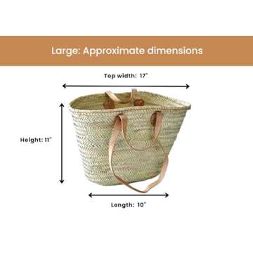 FRENCH BASKET with double flat leather handles, straw bag, beach bag, basket bag, straw basket, shopping basket, wicker basket with handle, wicker basket (Large)