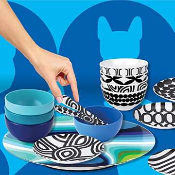 French Bull Melamine Assorted Plates-6 Piece Set -Melamine Dinnerware-Platter, Serving, Party, Platter, Dish (6" Appetizer Plate, Black & White)