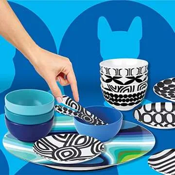 French Bull Melamine Assorted Plates-6 Piece Set -Melamine Dinnerware-Platter, Serving, Party, Platter, Dish (6" Appetizer Plate, Black & White)