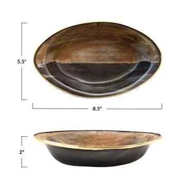 Creative Co-Op Horn Bowl with Brass Rim (Each One Will Vary) Tray, Natural