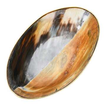 Creative Co-Op Horn Bowl with Brass Rim (Each One Will Vary) Tray, Natural