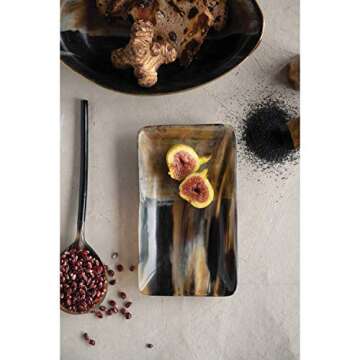 Creative Co-Op Horn Bowl with Brass Rim (Each One Will Vary) Tray, Natural