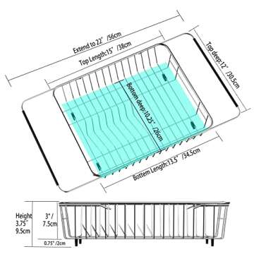 SANNO Expandable Dish Drying Rack Over The Sink Dish Drainer Dish Rack in Sink or On Counter with Utensil Silverware Storage Holder, Rustproof Stainless Steel