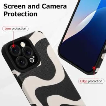 Wlxee Case for iPhone 16 Pro Max 6.9" 2024 Wave Pattern Case Soft TPU Bumper Silicone Glue Phone Case Cute Zebra Pattern Cover Designed for Female Girls - Black White