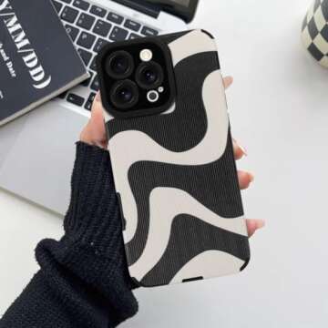 Wlxee Case for iPhone 16 Pro Max 6.9" 2024 Wave Pattern Case Soft TPU Bumper Silicone Glue Phone Case Cute Zebra Pattern Cover Designed for Female Girls - Black White