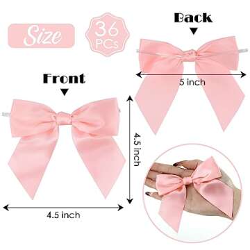 AIMUDI Pink Satin Bows for Crafts 4.5" Pre-Tied Pink Bows for Baby Shower Premade Bows with Twist Ti...