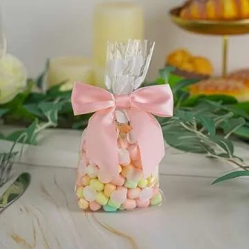 AIMUDI Pink Satin Bows for Crafts 4.5" Pre-Tied Pink Bows for Baby Shower Premade Bows with Twist Ties Pink Gift Bows for Christmas Tree Wedding Decor Party Favors Gender Reveal Treat Bags - 36 PCs