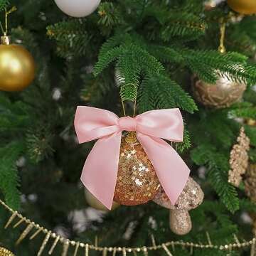 AIMUDI Pink Satin Bows for Crafts 4.5" Pre-Tied Pink Bows for Baby Shower Premade Bows with Twist Ties Pink Gift Bows for Christmas Tree Wedding Decor Party Favors Gender Reveal Treat Bags - 36 PCs