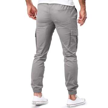 JMIERR Mens Casual Cargo Pants Cotton Tapered Stretch Twill Drawstring Athletic Joggers Sweatpants Trousers with Multiple Pockets, S, Grey