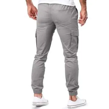 JMIERR Mens Casual Cargo Pants Cotton Tapered Stretch Twill Drawstring Athletic Joggers Sweatpants Trousers with Multiple Pockets, S, Grey