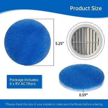 Euqada RV AC Filters (8 Pack) 5.25” Diameter Round Air Duct Filter Replacement MERV 6 for Airflow System of Motorhome, Blue