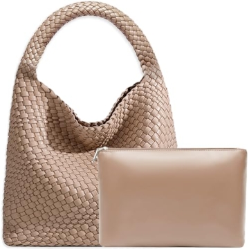Stylish Vegan Leather Hand-Woven Tote Handbag for Women - Apricot