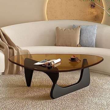 Small Oval Glass Coffee Table Modern Triangle Coffee Table Mid Century Vintage Coffee Table for Living Room Black Center Minimalist Display Coffe Table,Solid Wood Base and Triangle Clear Glass Top