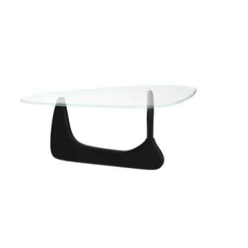 Small Oval Glass Coffee Table Modern Triangle Coffee Table Mid Century Vintage Coffee Table for Living Room Black Center Minimalist Display Coffe Table,Solid Wood Base and Triangle Clear Glass Top