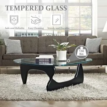Small Oval Glass Coffee Table Modern Triangle Coffee Table Mid Century Vintage Coffee Table for Living Room Black Center Minimalist Display Coffe Table,Solid Wood Base and Triangle Clear Glass Top