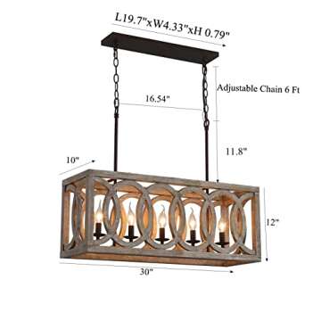 30" Rustic Linear Farmhouse Island Chandelier Light Fixture