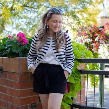 GOELIA Striped Cardigan Open Front Button Up Sweaters for Women Crewneck Button Up Knit Wool Cardigans Crop Cardigan for Women Striped Sweater st Patricks Day