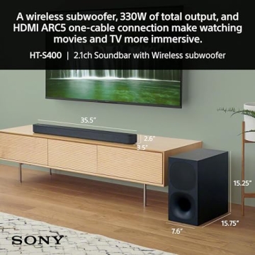 Sony HT-S400 Soundbar with Wireless Subwoofer and Surround Sound